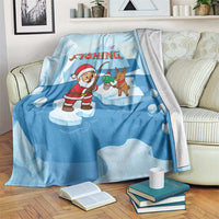 Christmas Fishing Blanket with Santa Claus Reindeer Iceberg and Merry Fishmas Design - Wonder Print Shop