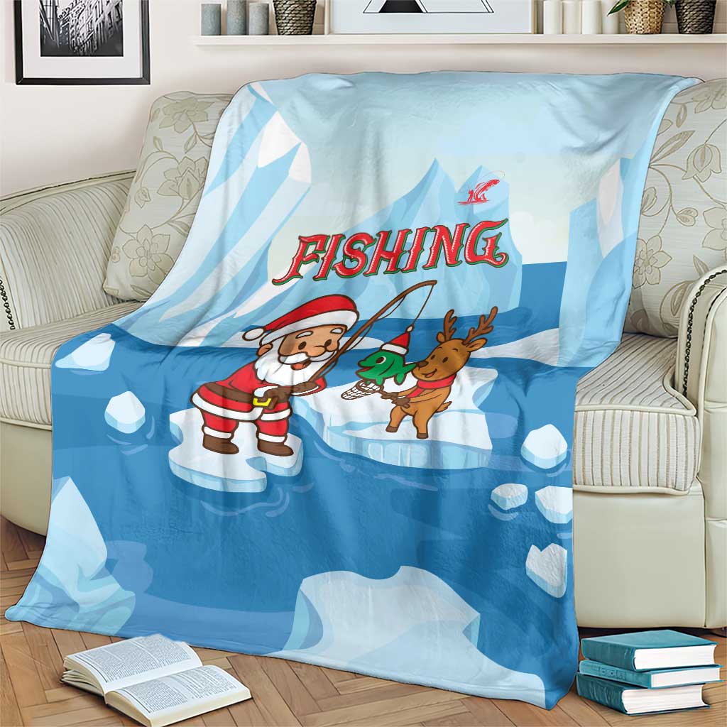 Christmas Fishing Blanket with Santa Claus Reindeer Iceberg and Merry Fishmas Design - Wonder Print Shop