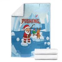 Christmas Fishing Blanket with Santa Claus Reindeer Iceberg and Merry Fishmas Design - Wonder Print Shop