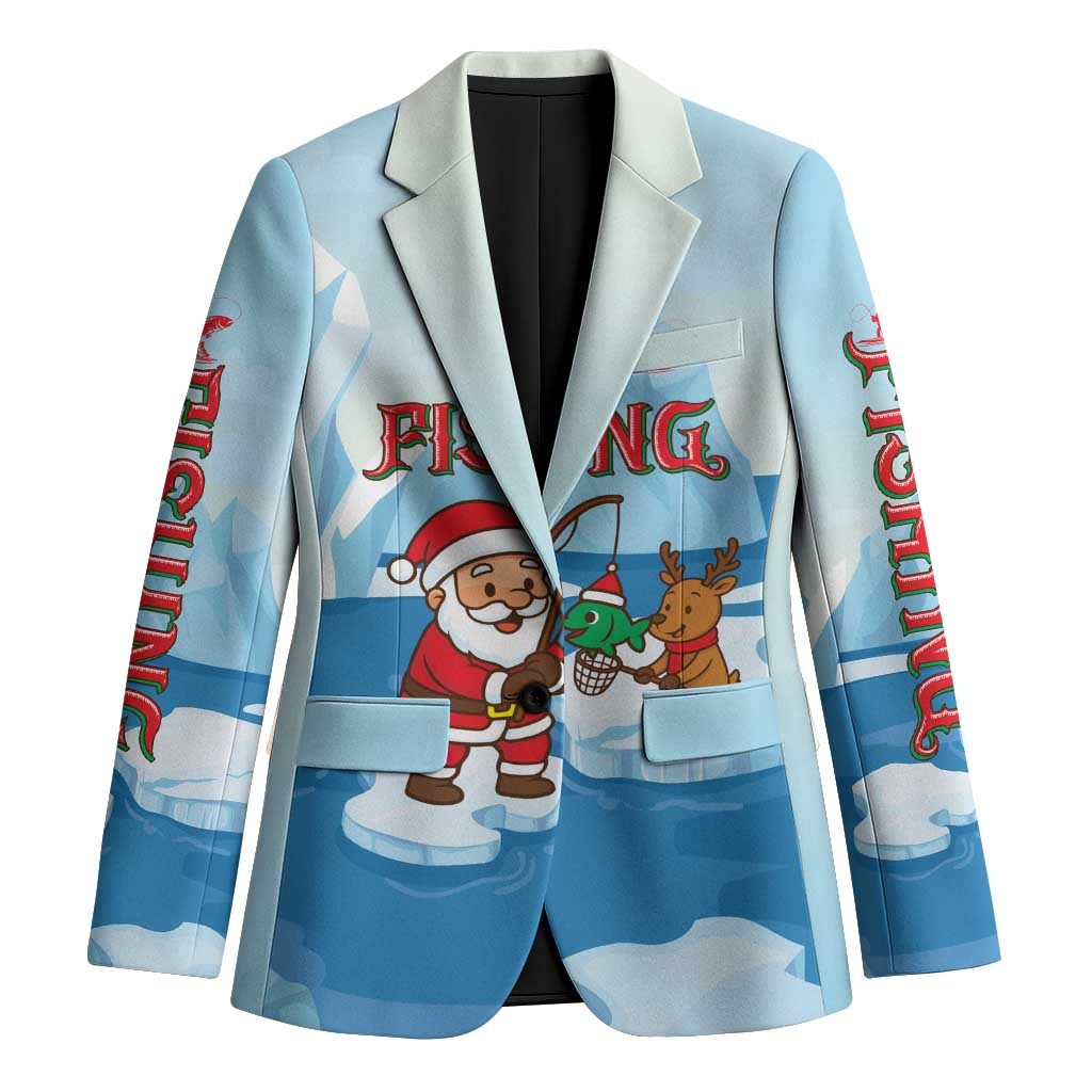 Christmas Fishing Blazer with Santa Claus Reindeer Iceberg and Merry Fishmas Design - Wonder Print Shop