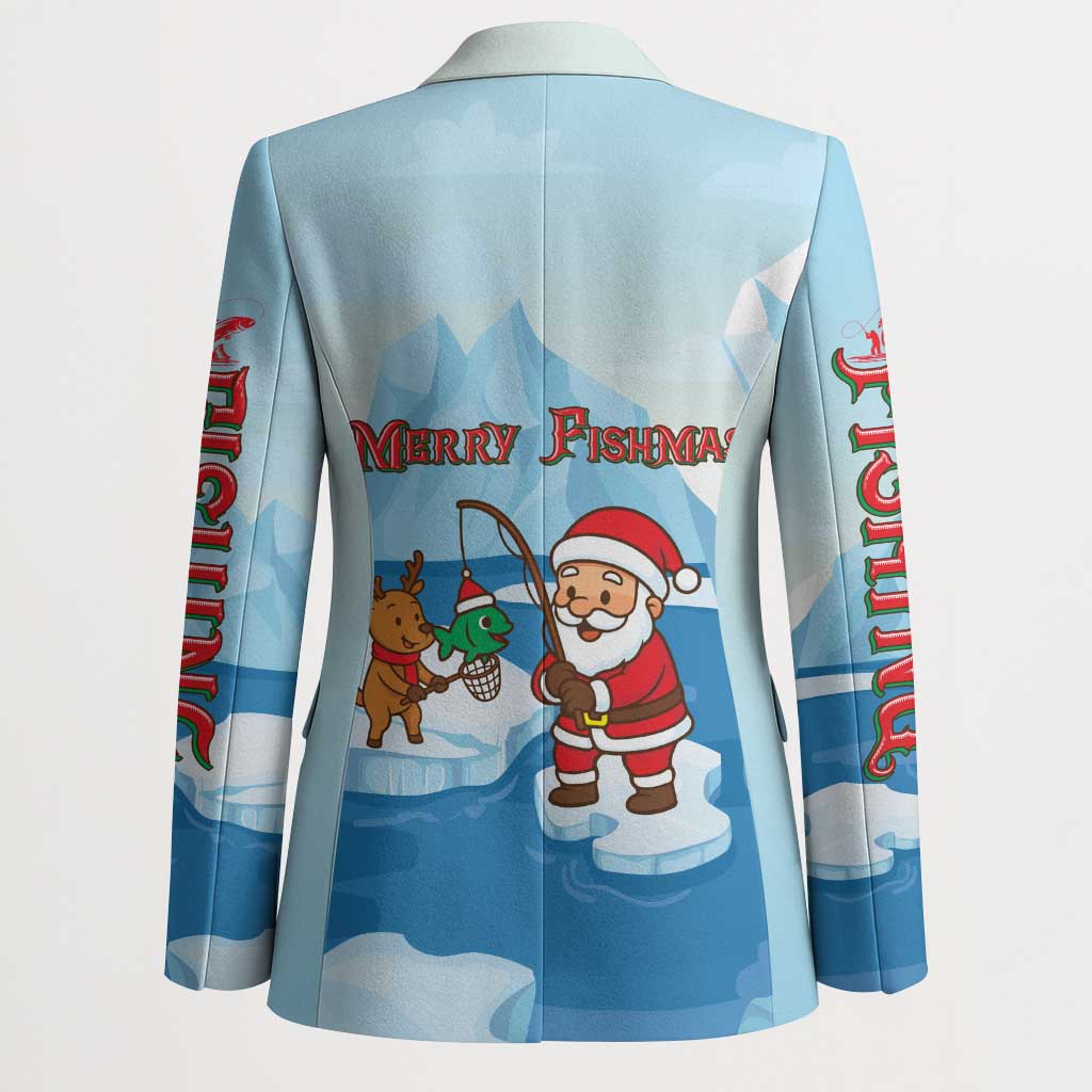 Christmas Fishing Blazer with Santa Claus Reindeer Iceberg and Merry Fishmas Design - Wonder Print Shop