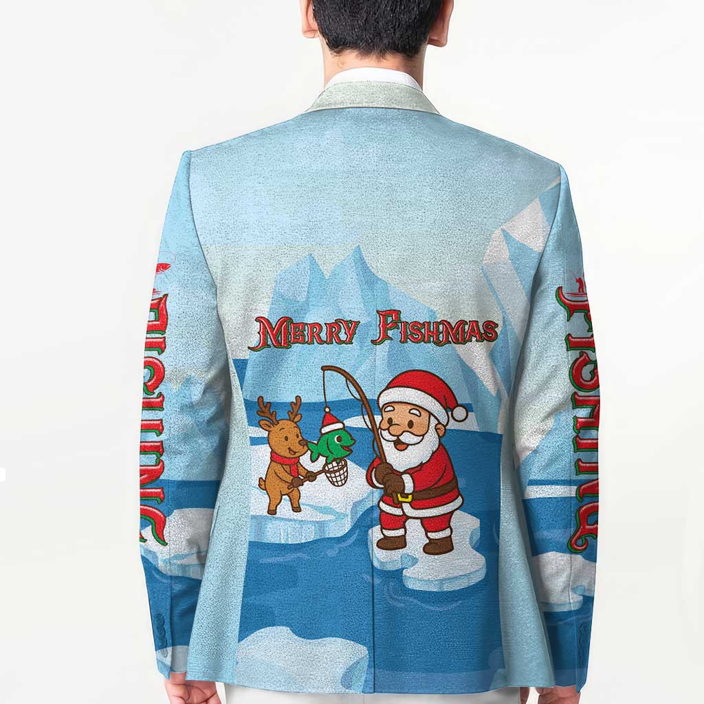 Christmas Fishing Blazer with Santa Claus Reindeer Iceberg and Merry Fishmas Design - Wonder Print Shop