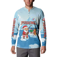 Christmas Fishing Button Sweatshirt with Santa Claus Reindeer Iceberg and Merry Fishmas Design - Wonder Print Shop
