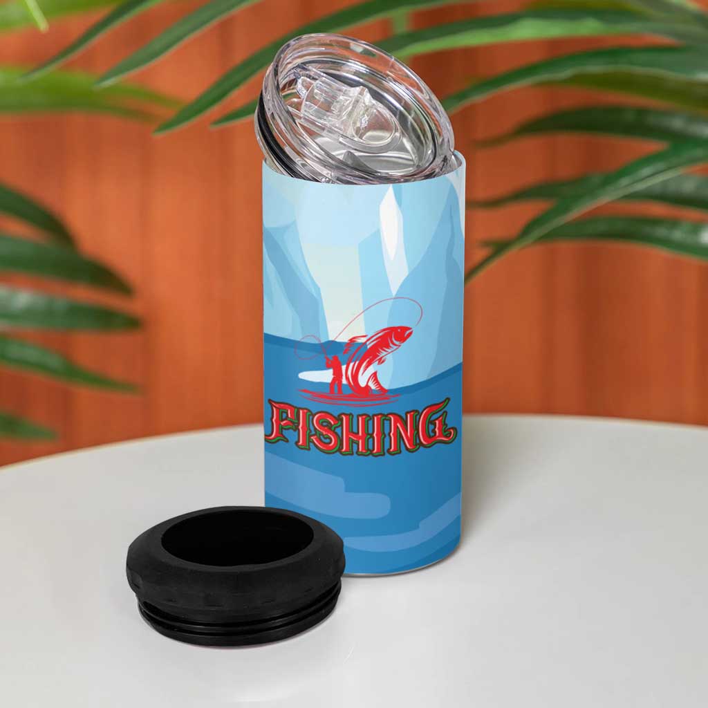 Christmas Fishing 4 in 1 Can Cooler Tumbler with Santa Claus Reindeer Iceberg and Merry Fishmas Design - Wonder Print Shop