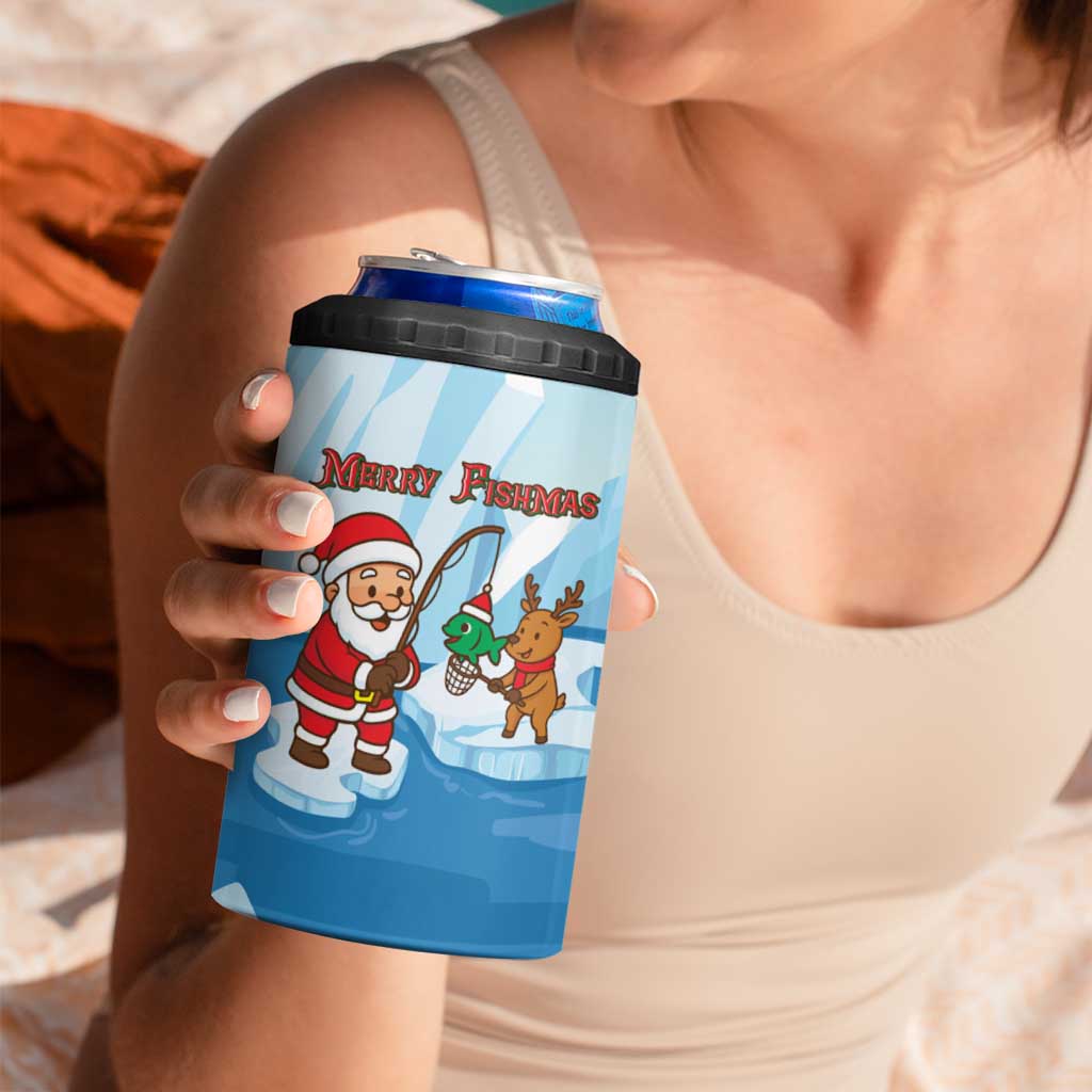 Christmas Fishing 4 in 1 Can Cooler Tumbler with Santa Claus Reindeer Iceberg and Merry Fishmas Design - Wonder Print Shop