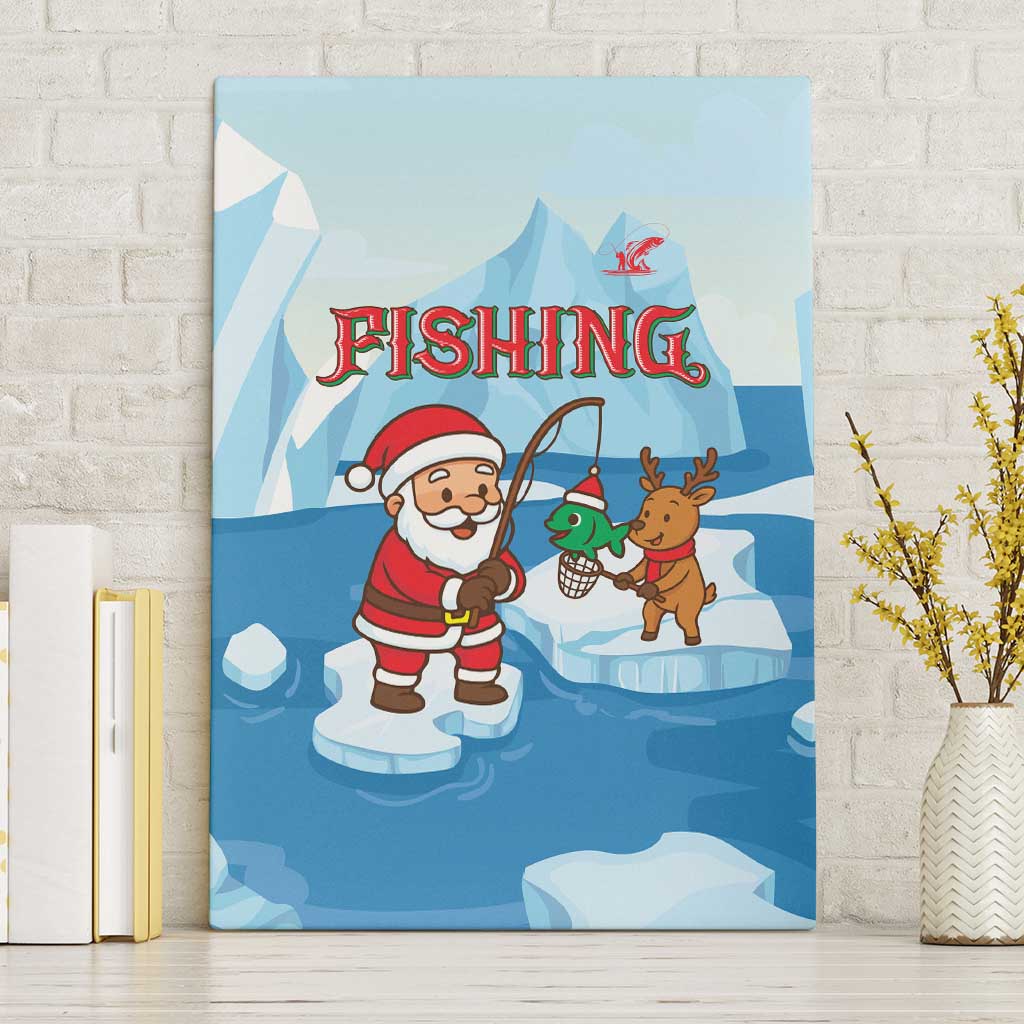 Christmas Fishing Canvas Wall Art with Santa Claus Reindeer Iceberg and Merry Fishmas Design - Wonder Print Shop