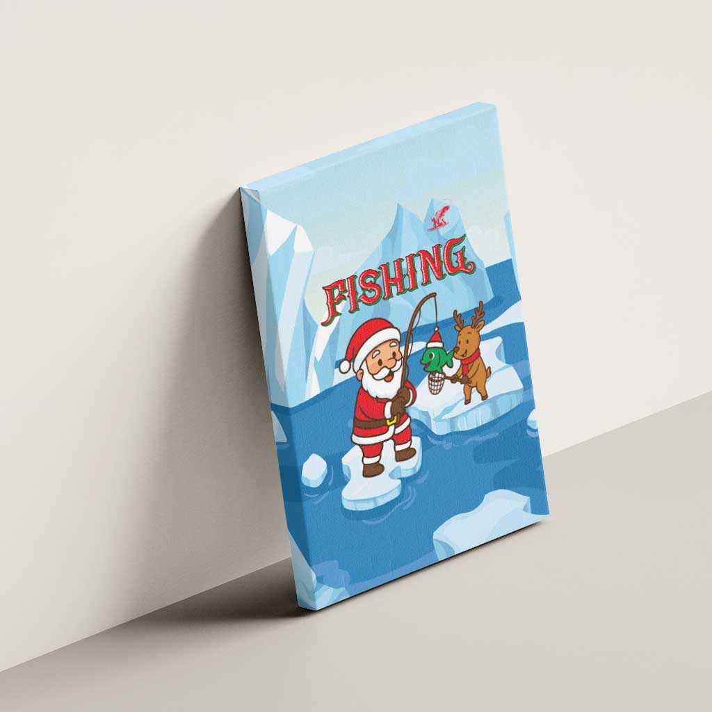 Christmas Fishing Canvas Wall Art with Santa Claus Reindeer Iceberg and Merry Fishmas Design - Wonder Print Shop