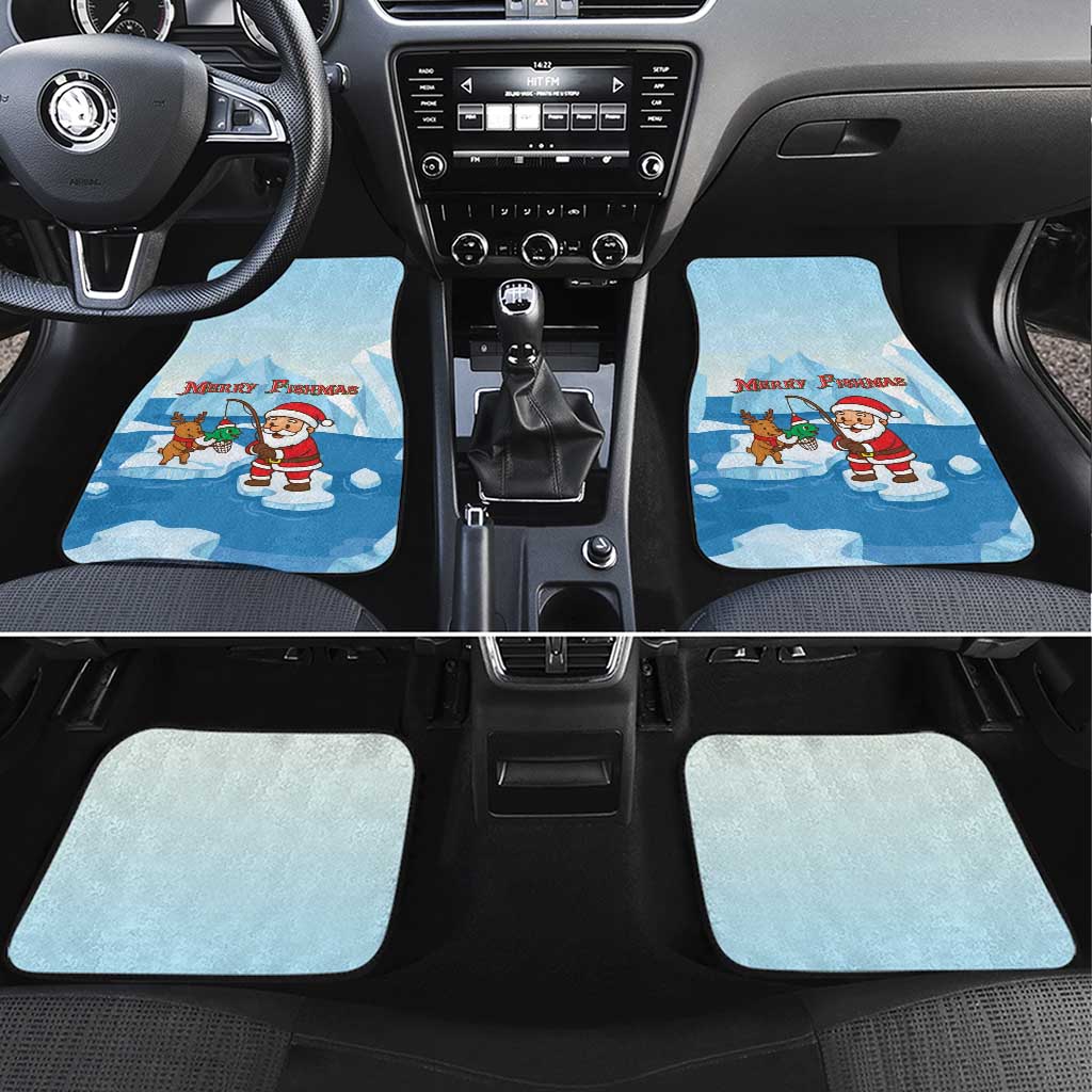 Christmas Fishing Car Mats with Santa Claus Reindeer Iceberg and Merry Fishmas Design - Wonder Print Shop