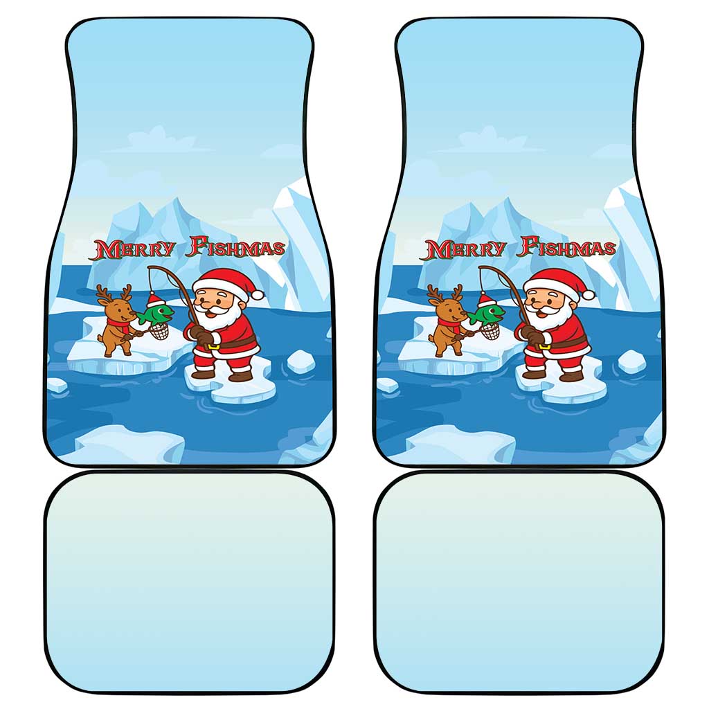 Christmas Fishing Car Mats with Santa Claus Reindeer Iceberg and Merry Fishmas Design - Wonder Print Shop