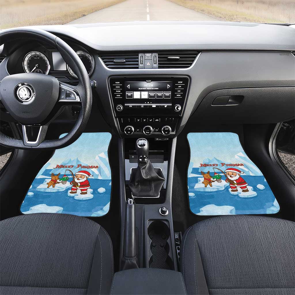 Christmas Fishing Car Mats with Santa Claus Reindeer Iceberg and Merry Fishmas Design - Wonder Print Shop