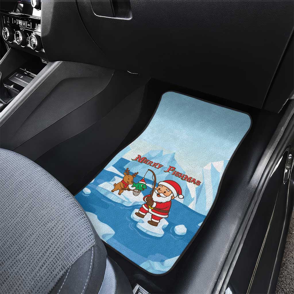 Christmas Fishing Car Mats with Santa Claus Reindeer Iceberg and Merry Fishmas Design - Wonder Print Shop