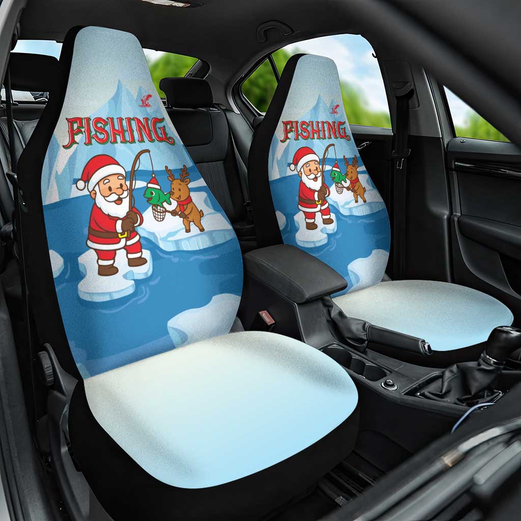 Christmas Fishing Car Seat Cover with Santa Claus Reindeer Iceberg and Merry Fishmas Design - Wonder Print Shop
