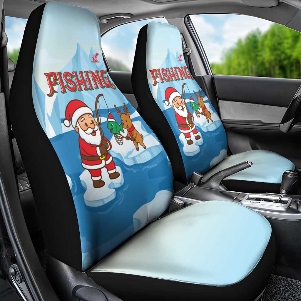 Christmas Fishing Car Seat Cover with Santa Claus Reindeer Iceberg and Merry Fishmas Design - Wonder Print Shop