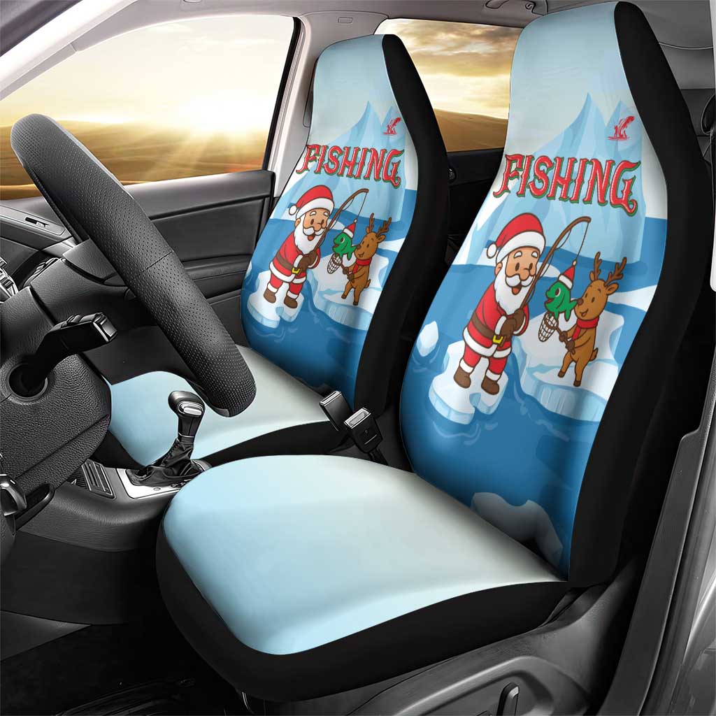 Christmas Fishing Car Seat Cover with Santa Claus Reindeer Iceberg and Merry Fishmas Design - Wonder Print Shop