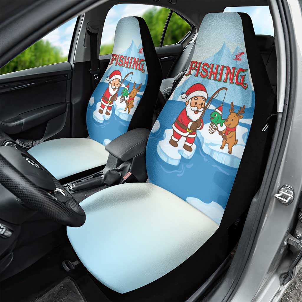 Christmas Fishing Car Seat Cover with Santa Claus Reindeer Iceberg and Merry Fishmas Design - Wonder Print Shop