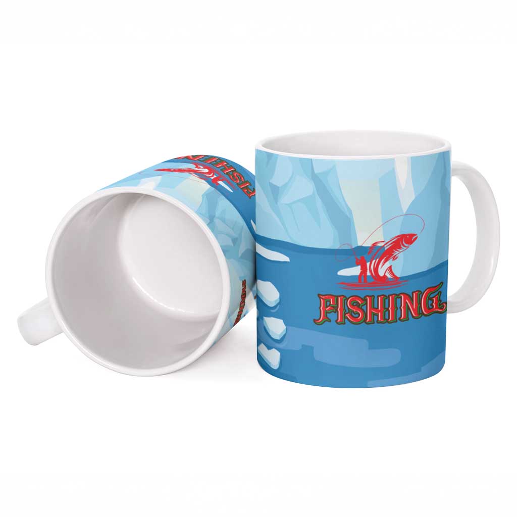 Christmas Fishing Ceramic Mug with Santa Claus Reindeer Iceberg and Merry Fishmas Design - Wonder Print Shop