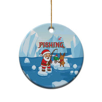 Christmas Fishing Ceramic Ornament with Santa Claus Reindeer Iceberg and Merry Fishmas Design - Wonder Print Shop