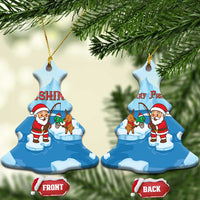 Christmas Fishing Ceramic Ornament with Santa Claus Reindeer Iceberg and Merry Fishmas Design - Wonder Print Shop