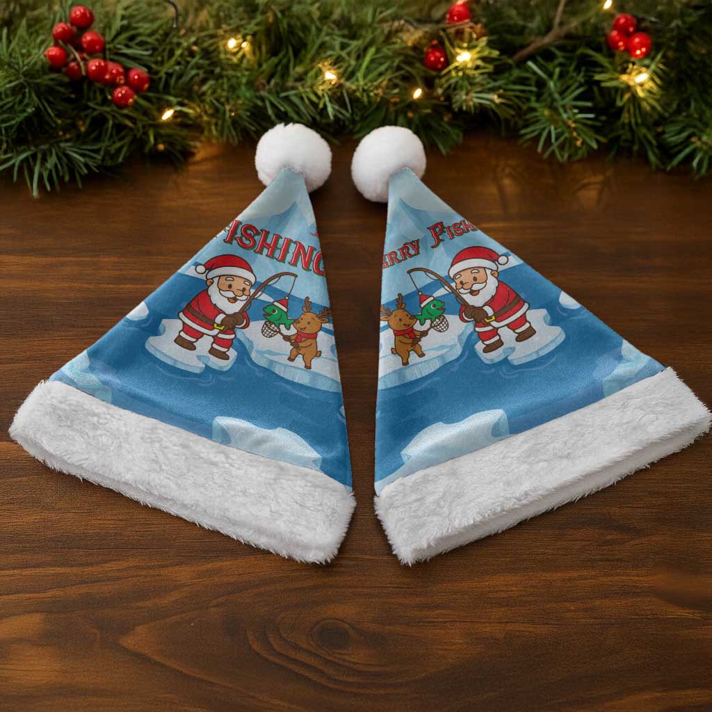 Christmas Fishing Christmas Santa Hat with Santa Claus Reindeer Iceberg and Merry Fishmas Design - Wonder Print Shop