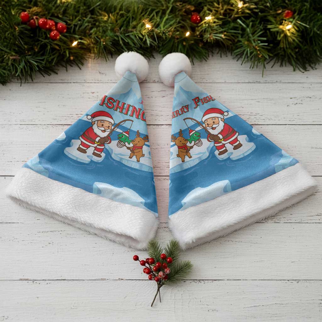 Christmas Fishing Christmas Santa Hat with Santa Claus Reindeer Iceberg and Merry Fishmas Design - Wonder Print Shop