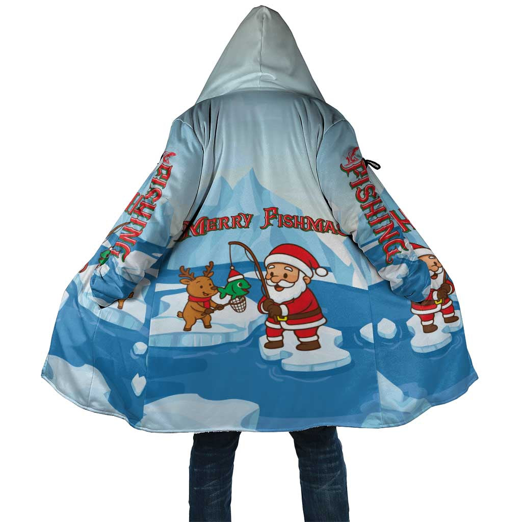 Christmas Fishing Cloak with Santa Claus Reindeer Iceberg and Merry Fishmas Design - Wonder Print Shop