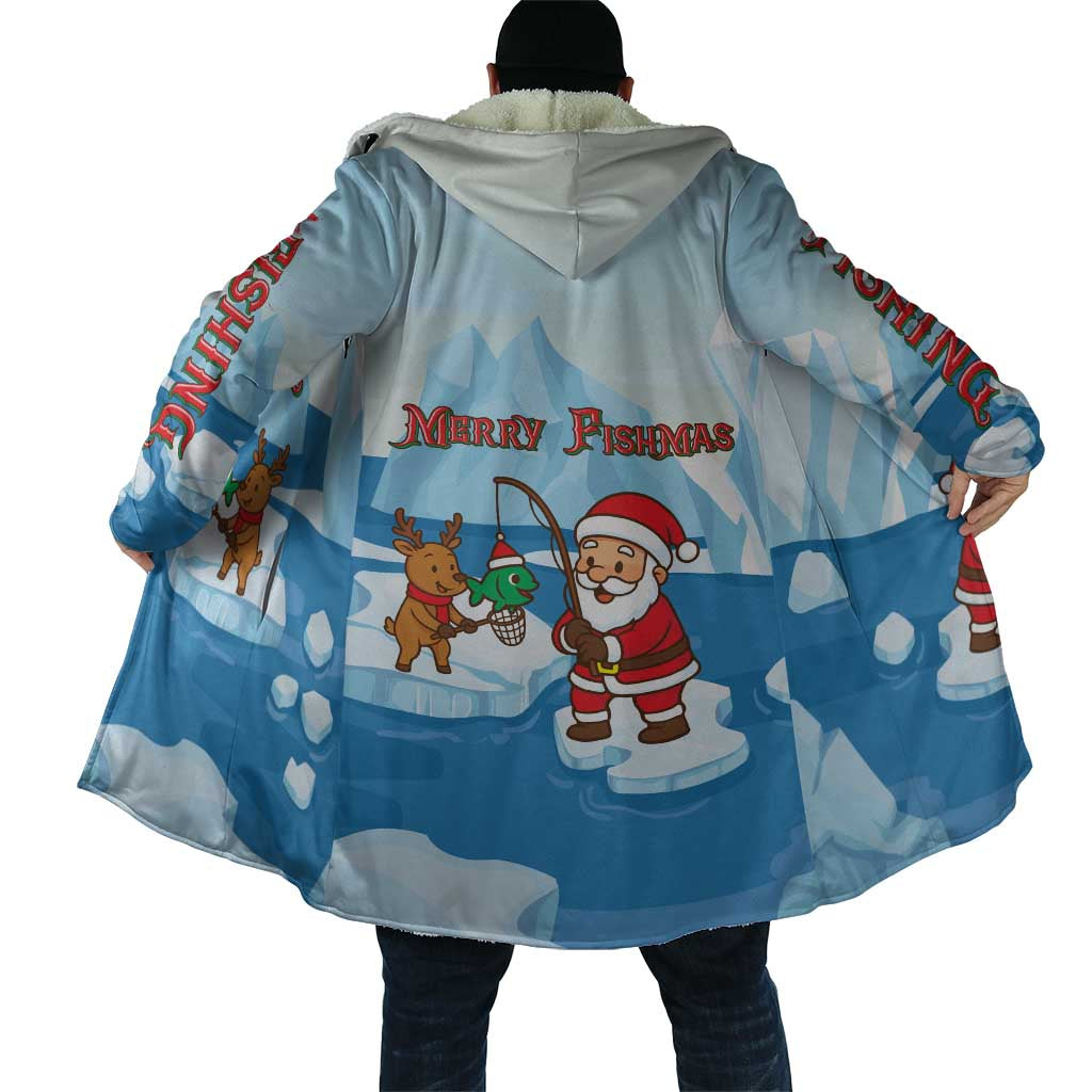 Christmas Fishing Cloak with Santa Claus Reindeer Iceberg and Merry Fishmas Design - Wonder Print Shop