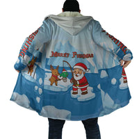 Christmas Fishing Cloak with Santa Claus Reindeer Iceberg and Merry Fishmas Design - Wonder Print Shop