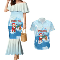 Christmas Fishing Couples Matching Mermaid Dress and Hawaiian Shirt with Santa Claus Reindeer Iceberg and Merry Fishmas Design - Wonder Print Shop