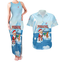 Christmas Fishing Couples Matching Tank Maxi Dress and Hawaiian Shirt with Santa Claus Reindeer Iceberg and Merry Fishmas Design - Wonder Print Shop