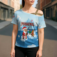 Christmas Fishing Cross Shoulder Shirt with Santa Claus Reindeer Iceberg and Merry Fishmas Design - Wonder Print Shop