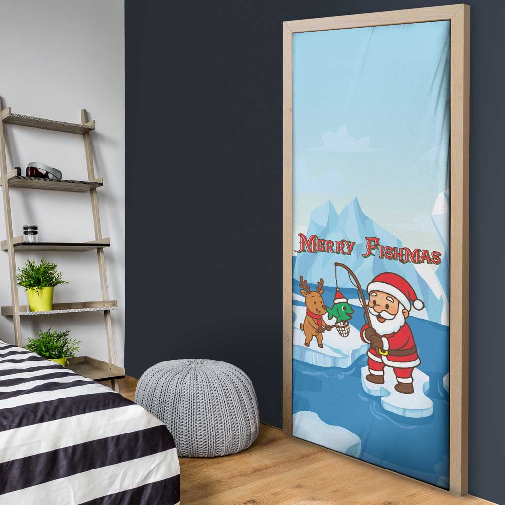 Christmas Fishing Door Cover with Santa Claus Reindeer Iceberg and Merry Fishmas Design - Wonder Print Shop