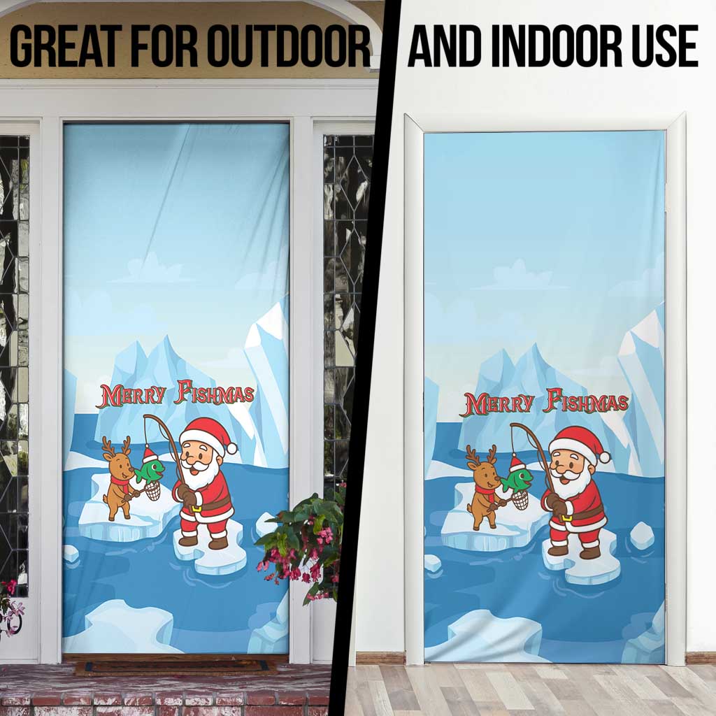 Christmas Fishing Door Cover with Santa Claus Reindeer Iceberg and Merry Fishmas Design - Wonder Print Shop