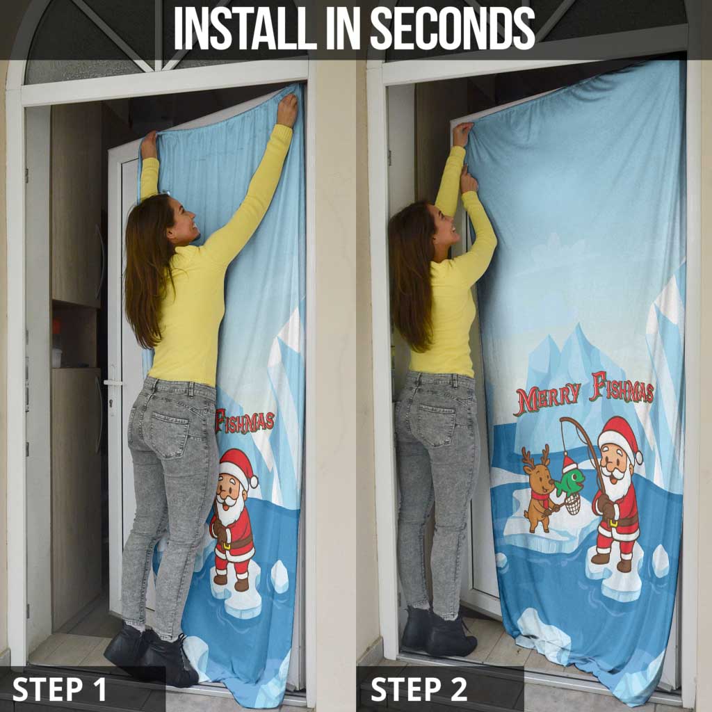 Christmas Fishing Door Cover with Santa Claus Reindeer Iceberg and Merry Fishmas Design - Wonder Print Shop