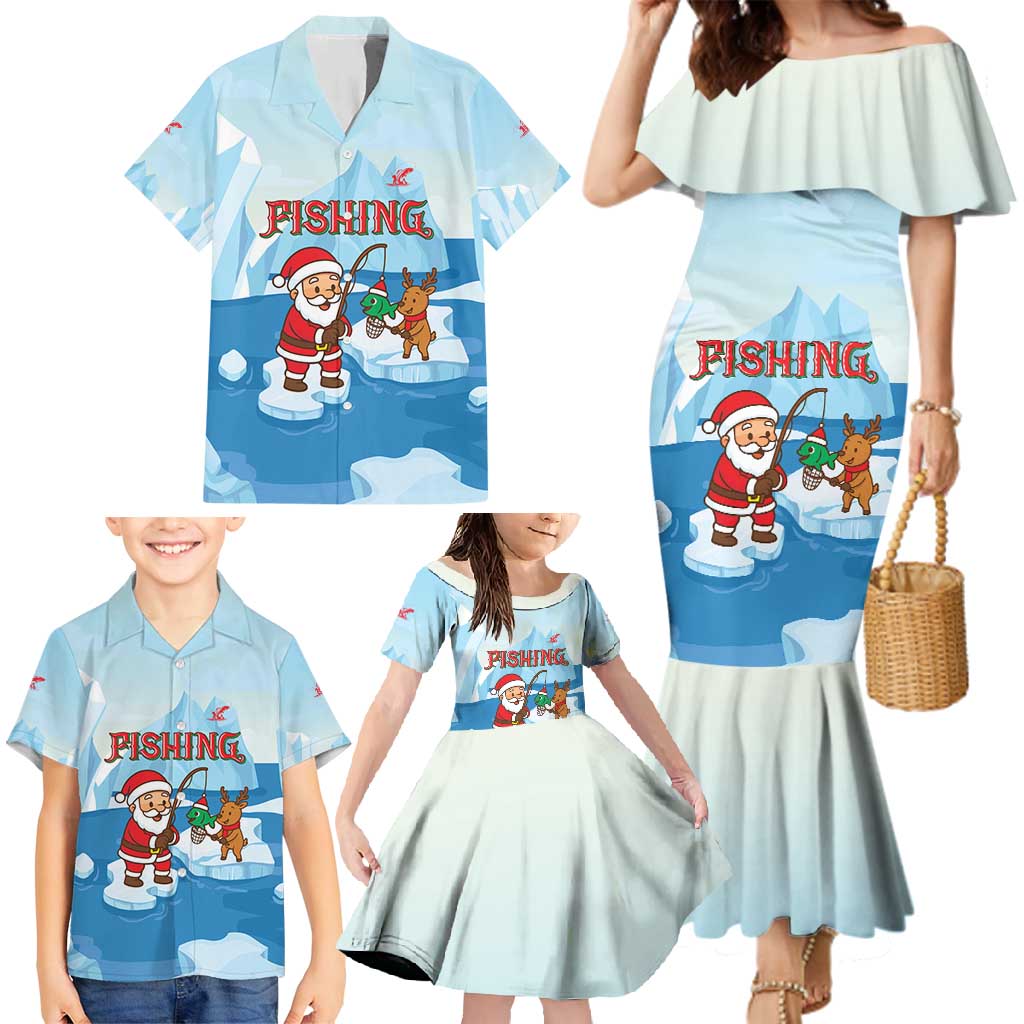 Christmas Fishing Family Matching Mermaid Dress and Hawaiian Shirt with Santa Claus Reindeer Iceberg and Merry Fishmas Design - Wonder Print Shop