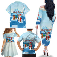 Christmas Fishing Family Matching Off The Shoulder Long Sleeve Dress and Hawaiian Shirt with Santa Claus Reindeer Iceberg and Merry Fishmas Design - Wonder Print Shop