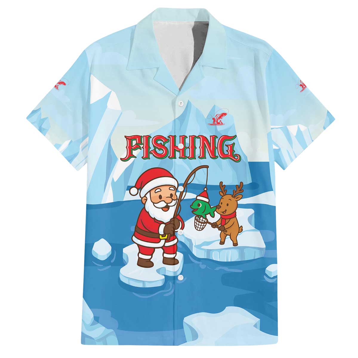 Christmas Fishing Family Matching Off The Shoulder Long Sleeve Dress and Hawaiian Shirt with Santa Claus Reindeer Iceberg and Merry Fishmas Design - Wonder Print Shop