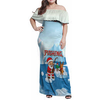 Christmas Fishing Family Matching Off Shoulder Maxi Dress and Hawaiian Shirt with Santa Claus Reindeer Iceberg and Merry Fishmas Design - Wonder Print Shop