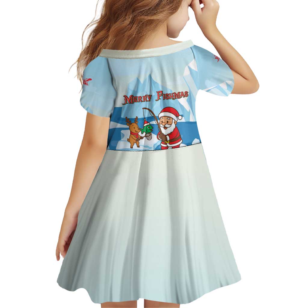 Christmas Fishing Family Matching Off Shoulder Short Dress and Hawaiian Shirt with Santa Claus Reindeer Iceberg and Merry Fishmas Design - Wonder Print Shop