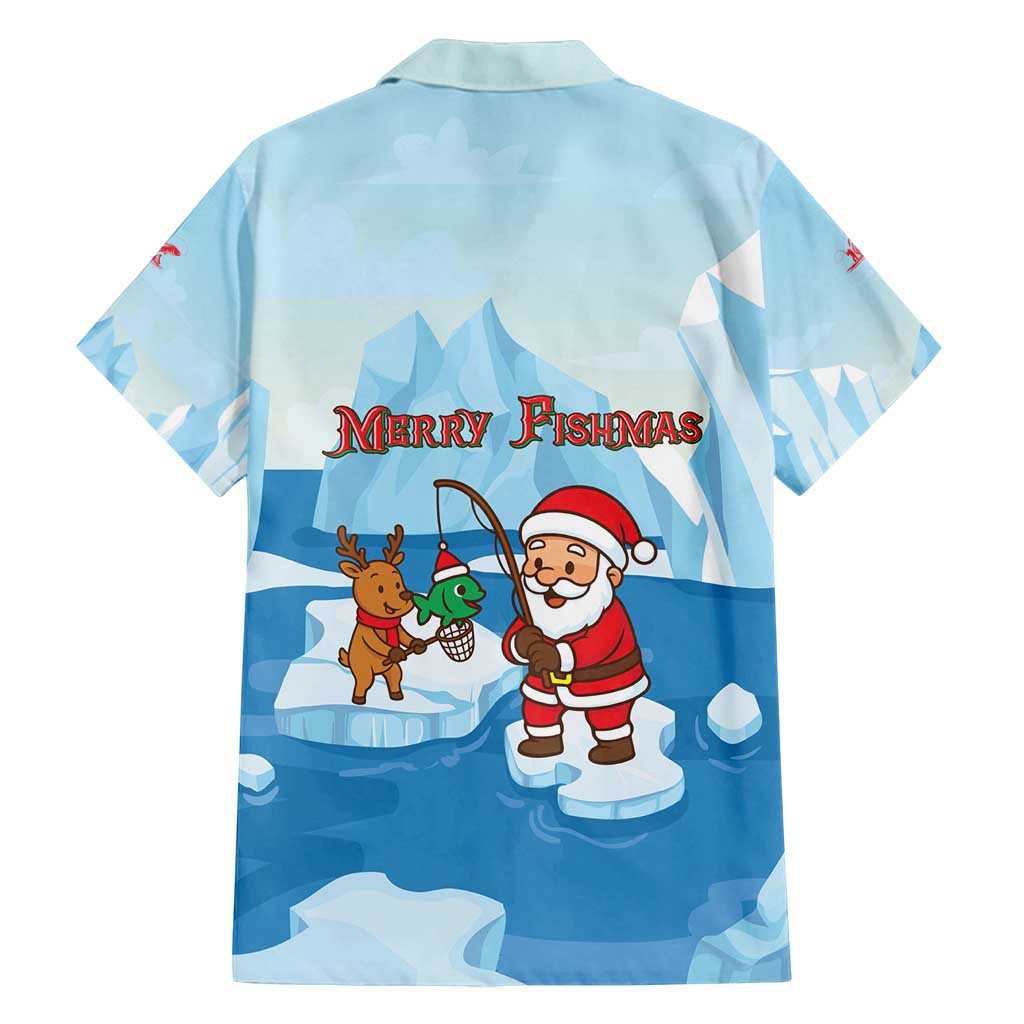 Christmas Fishing Family Matching Off Shoulder Short Dress and Hawaiian Shirt with Santa Claus Reindeer Iceberg and Merry Fishmas Design - Wonder Print Shop