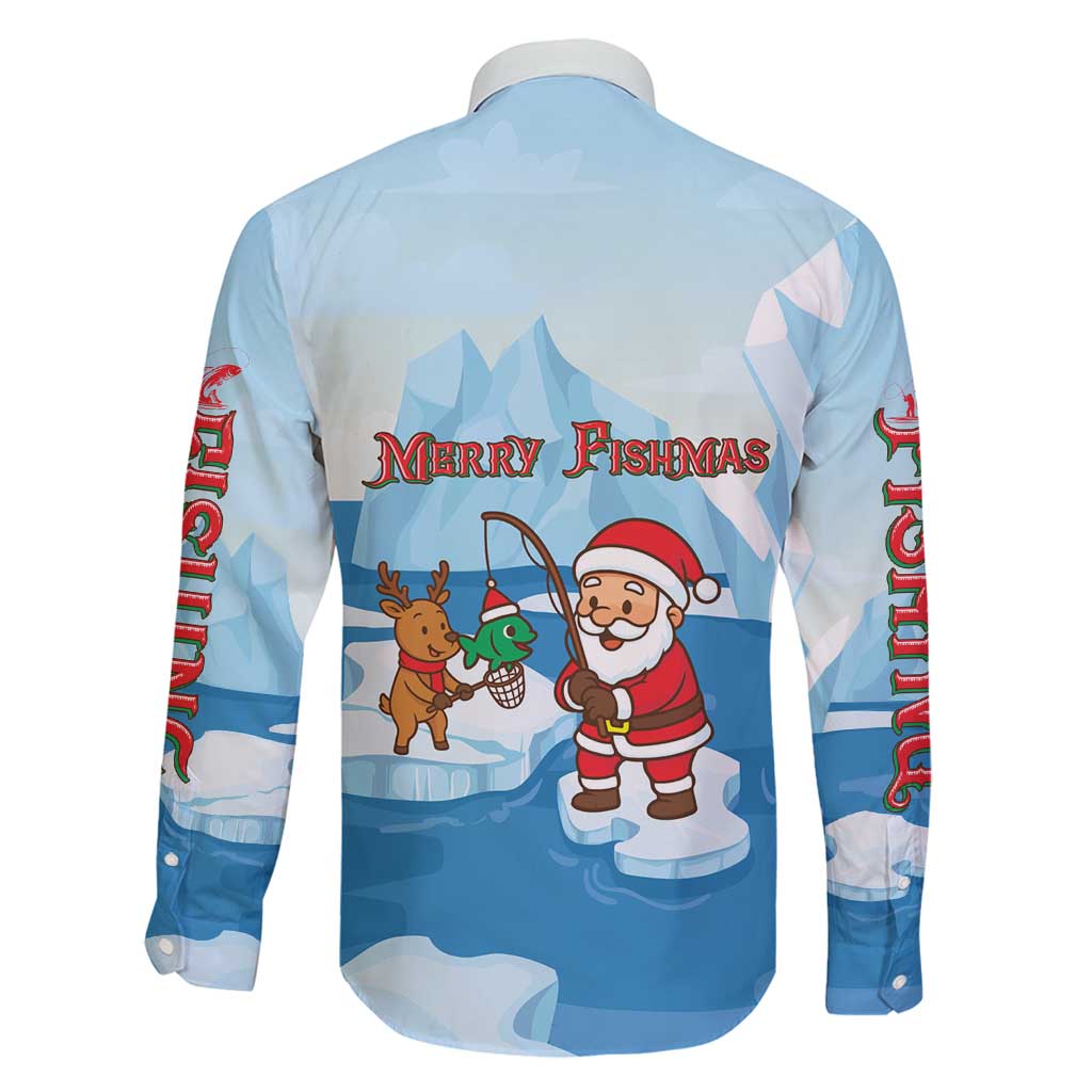 Christmas Fishing Family Matching Off Shoulder Short Dress and Hawaiian Shirt with Santa Claus Reindeer Iceberg and Merry Fishmas Design - Wonder Print Shop