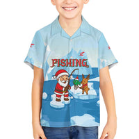 Christmas Fishing Family Matching Off Shoulder Short Dress and Hawaiian Shirt with Santa Claus Reindeer Iceberg and Merry Fishmas Design - Wonder Print Shop