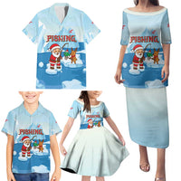 Christmas Fishing Family Matching Puletasi and Hawaiian Shirt with Santa Claus Reindeer Iceberg and Merry Fishmas Design - Wonder Print Shop