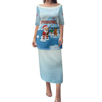 Christmas Fishing Family Matching Puletasi and Hawaiian Shirt with Santa Claus Reindeer Iceberg and Merry Fishmas Design - Wonder Print Shop