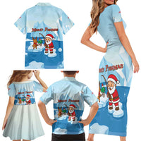 Christmas Fishing Family Matching Short Sleeve Bodycon Dress and Hawaiian Shirt with Santa Claus Reindeer Iceberg and Merry Fishmas Design - Wonder Print Shop