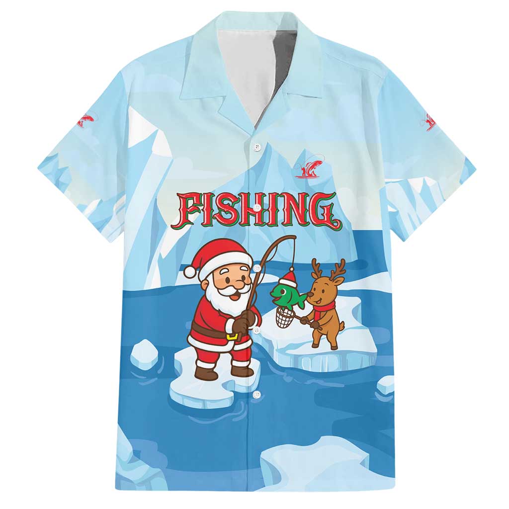 Christmas Fishing Family Matching Short Sleeve Bodycon Dress and Hawaiian Shirt with Santa Claus Reindeer Iceberg and Merry Fishmas Design - Wonder Print Shop