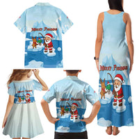 Christmas Fishing Family Matching Tank Maxi Dress and Hawaiian Shirt with Santa Claus Reindeer Iceberg and Merry Fishmas Design - Wonder Print Shop