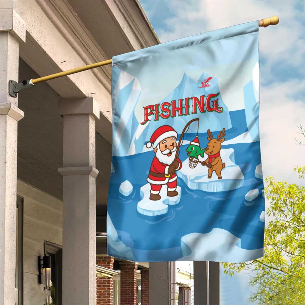Christmas Fishing Garden Flag with Santa Claus Reindeer Iceberg and Merry Fishmas Design - Wonder Print Shop