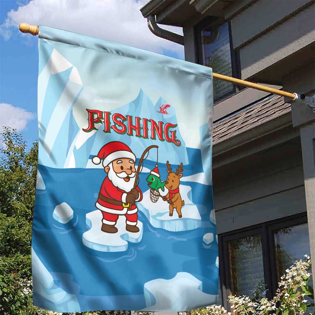 Christmas Fishing Garden Flag with Santa Claus Reindeer Iceberg and Merry Fishmas Design - Wonder Print Shop