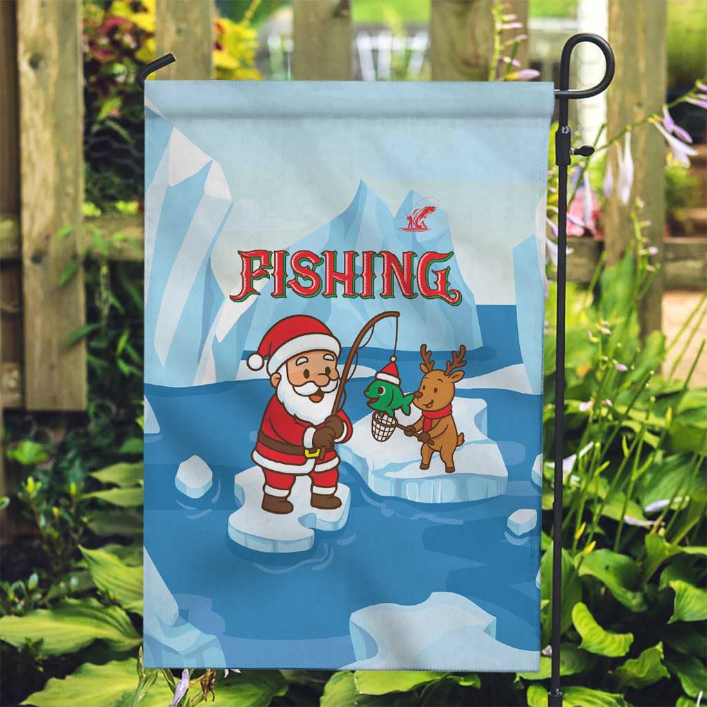 Christmas Fishing Garden Flag with Santa Claus Reindeer Iceberg and Merry Fishmas Design - Wonder Print Shop