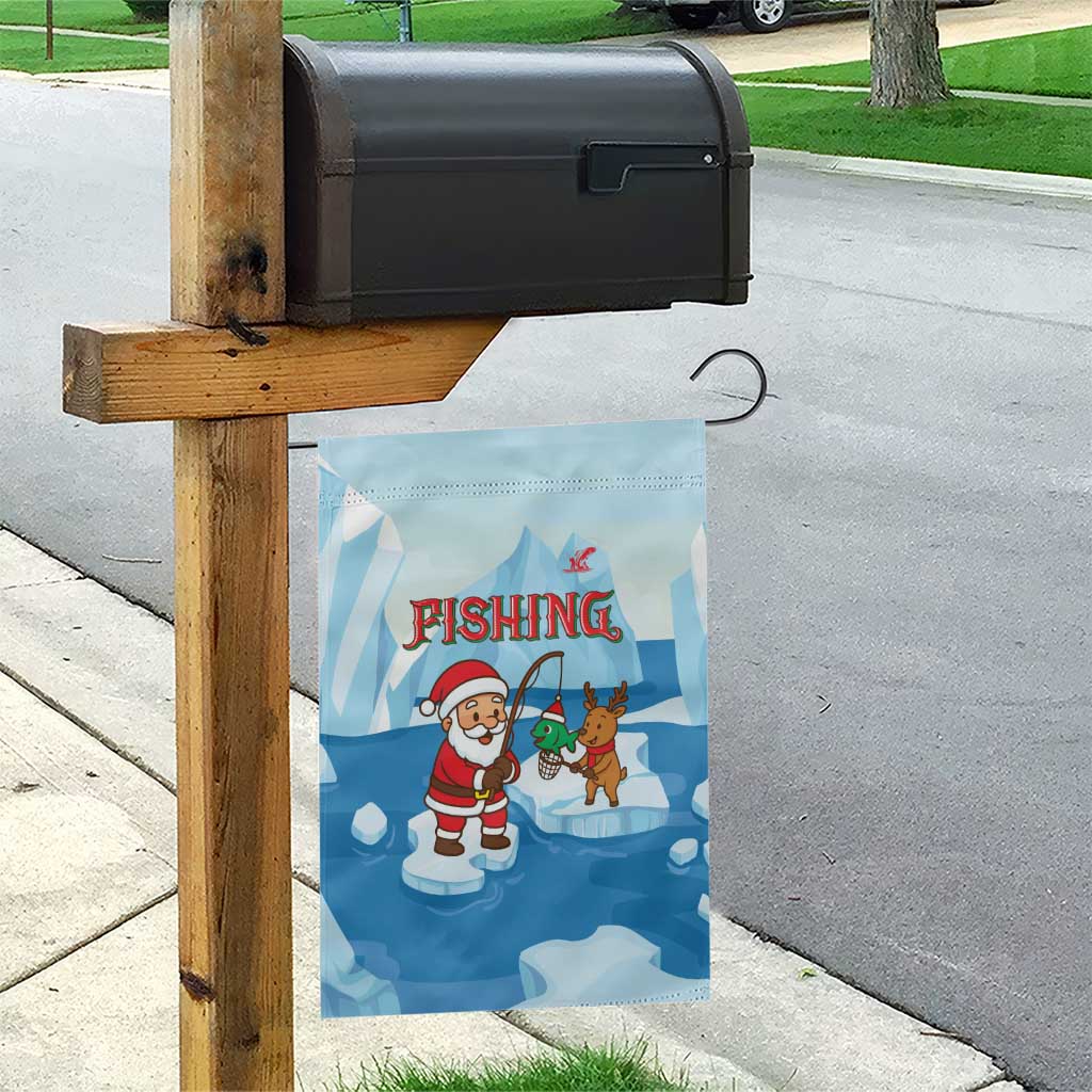 Christmas Fishing Garden Flag with Santa Claus Reindeer Iceberg and Merry Fishmas Design - Wonder Print Shop